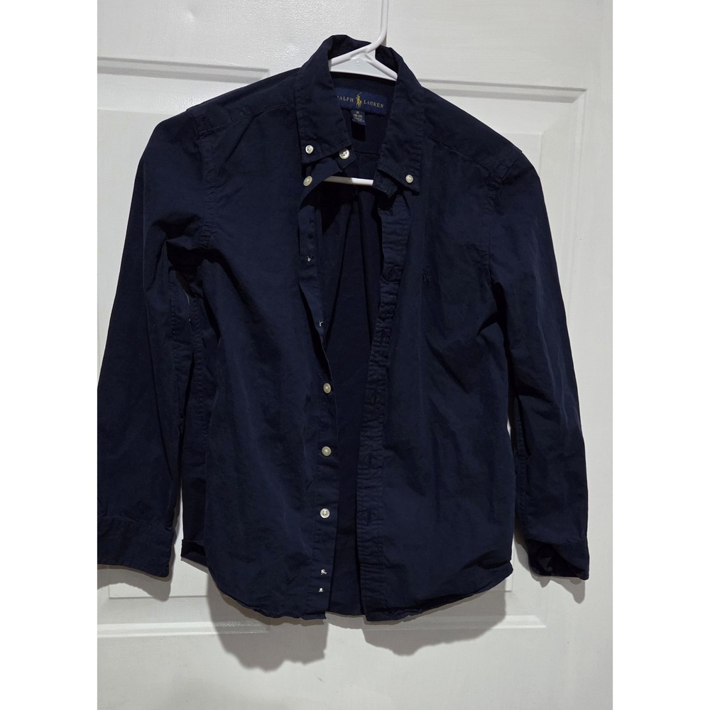 Ralph Lauren Navy Blue Long Sleeve Button Up Shirt Boys Youth M (10-12)